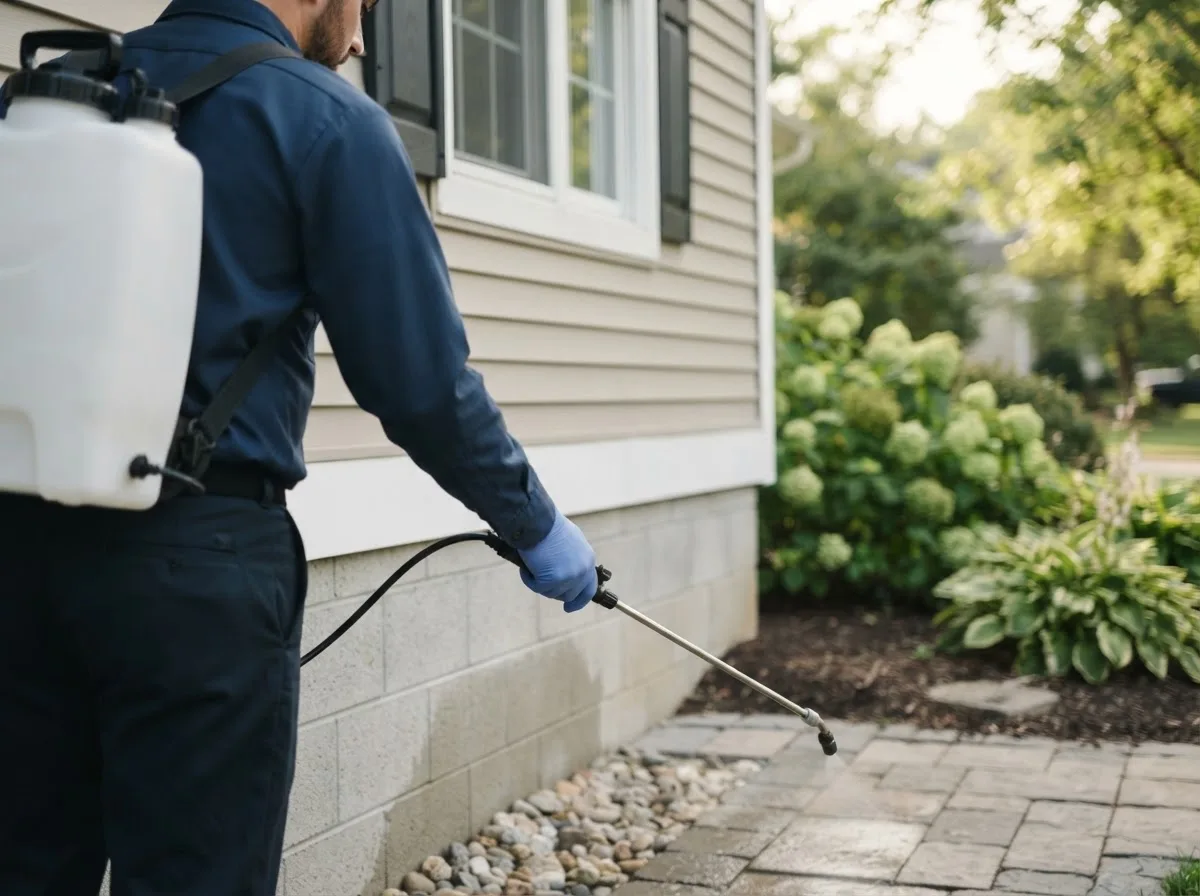 Pest control technician inspecting a home in Fox Island, WA